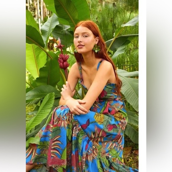 NWOT Farm Rio size S Totally Tuiuiu sweetheart maxi dress - Picture 1 of 13